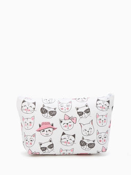 Косметичка простая на молнии, средний размер, с рисунком, белая/розовая