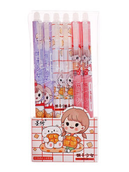 Цена за 6 шт. Ручка гелевая автоматические стираемые чернила, 0.5 мм, стержень синий, грип, Милашка, МИКС