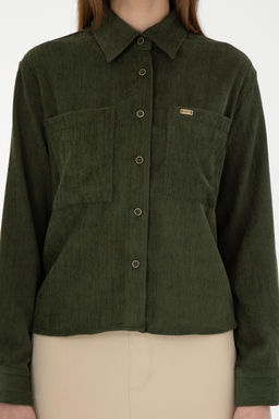 Женская бархатная рубашка цвета хаки с длинным рукавом Неожиданная скидка в корзине - U.s. polo assn фото 6