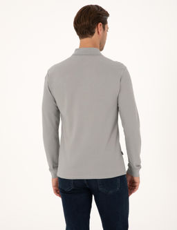 Gri Slim Fit K_vr_lmaz Polo Yaka Basic Pike Sweatshirt