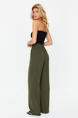 Haki Wide Leg/Genis Paca Beli Lastikli Dokuma Pantolon TWOSS22PL00024