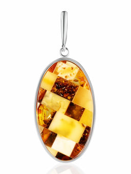 Овальный кулон с янтарной мозаикой