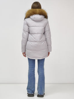 Куртка Бренд Visdeer ПРЕМИУМ КЛАССА зимняя с мехом ЕНОТА, светло-серого цвета  фото 5