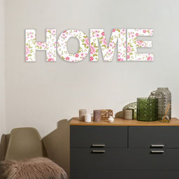 Настенное панно буквы HOME, высота 29.5 см, набор 4 детали, розы