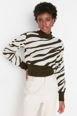 Zumrut Yesili Zebra Desenli Crop Triko Kazak TWOAW21KZ0010 - Trendyolmilla фото 10