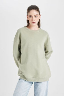 Oversize Genis Kal?p Bisiklet Yaka Kal?n Basic Duz Sweatshirt