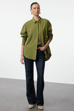 Koyu Haki Loose Fit Pamuklu Dokuma Gomlek TWOAW20GO0107
