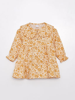 Bebe Yaka Uzun Kollu Bask?l? K?z Bebek Elbise