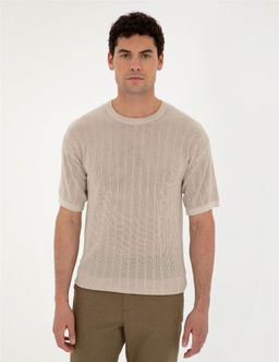 Bej Comfort Fit Bisiklet Yaka Triko Ti__rt - Pierre cardin фото 3