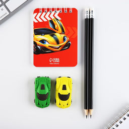 Подарочный набор канцелярский, ластики 2 шт., блокнот, карандаши «Крутому гонщику»