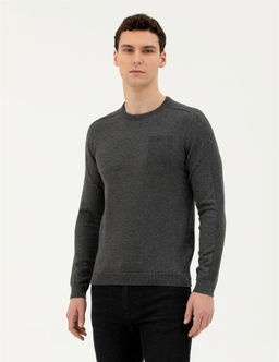 Koyu Gri Slim Fit Bisiklet Yaka Triko Kazak