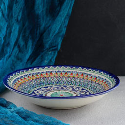 Ляган Риштанская Керамика "Узоры", 33 см, синий, глубокий