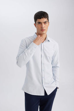 Текстурированная рубашка с длинными рукавами и воротником-поло в современном стиле Снова в школу - Defacto фото 3