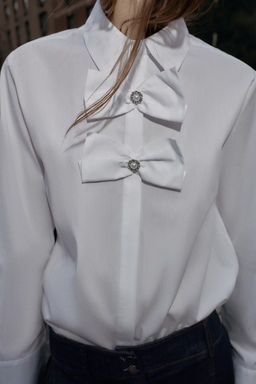 POPLIN SHIRT WITH FAUX PEARL BOWS - Zara фото 2