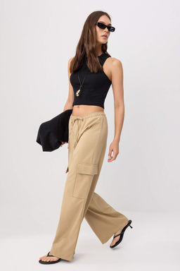 Camel Beli Lastikli Wide Leg Kargo %100 Pamuk Pantolon TWOSS26PL00183