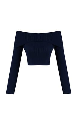 Lacivert Super Crop Carmen Yaka Triko Kazak TWOAW22KZ1897