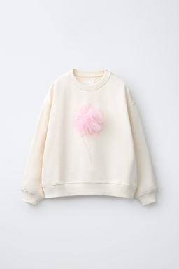 SUDADERA FLOR 3D TUL / Crudo