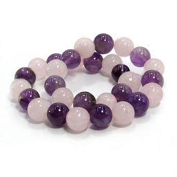 Браслет из камня Розовый кварц и Аметист на любовь и верность6мм