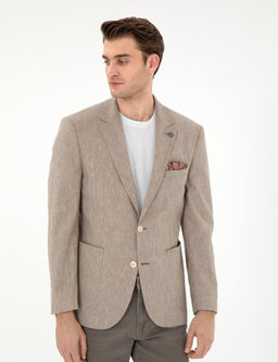A__k Kahverengi Ex. Slim Fit Keten Kar___ml_ Ceket