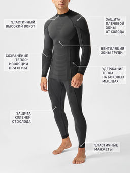 TEKSA Комплект мужской термокальсоны TLP 004 + термофуфайка TLS 004 grey-black