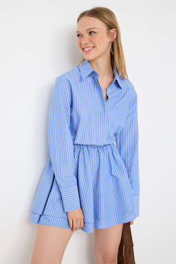 Mavi Cizgili Bel Lastik Detayl? Poplin Dokuma Elbise TWOAW26EL00189 - Trendyolmilla фото 2