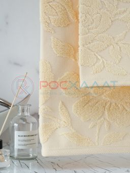 Махровое полотенце жаккардовое Шиповник кремово-желтое ПМА-6591 (196) 70х140