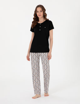 Siyah K_sakollu Pijama Tak_m_