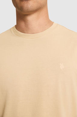 Erkek Regular Fit Bisiklet Yaka Bej Basic Ti__rt