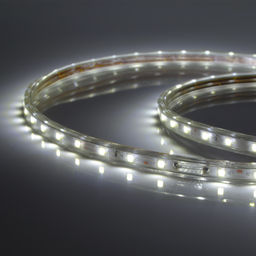 ULS-Q325 2835-60LED/m-10mm-IP67-220V-6W/m-50M-DW Светодиодная гибкая герметичная лента Volpe. В ПВХ трубке. Упаковка - бобина 50 м. IP67. Угол излучения 120. Кратность резки 1 м. Холодный белый свет.
