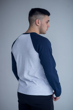 Лонглив РЕГЛАН мужской, серый меланж/т.синий - Knitka wear фото 4