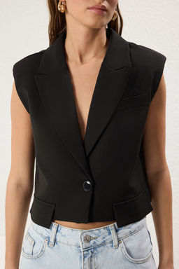 Trendyolmilla Beyaz Oversize Crop Cep Detayl? Dokuma Yelek TWOSS25YE00065  фото 3