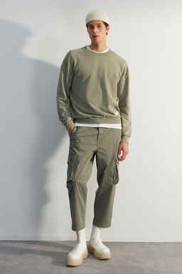 TRENDYOL MAN Yesil %100 Pamuk Premium Oversize/Genis Kesim Eskitme/Soluk Efektli Sweatshirt TMNAW24SW00021 - Trendyolmilla фото 11