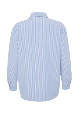 Lacivert Cizgili Oversize Genis Kal?p Dokuma Gomlek TWOAW23GO00359