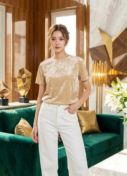 K13349 Футболка велюровая свободного кроя ЗОЛОТОЙ