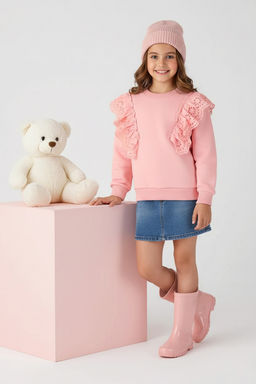 Ekru Pamuklu Duz/Basic Kal?n/Ici Polarl? Regular Orme K?z Cocuk Sweatshirt TKDAW26SW00034 - Trendyolmilla фото 8