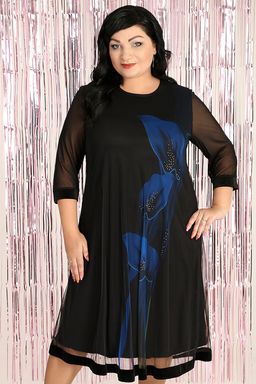 Платье черное с синим цветком