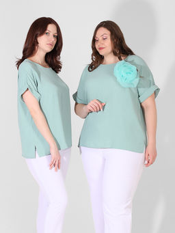 Мятная блузка базовая больших размеров