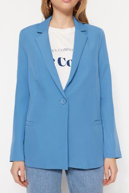 Koyu Mavi Regular Astar Detayl? Dokuma Blazer Ceket TWOAW20CE0316