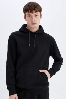 Regular Fit Kapusonlu Kanguru Cepli Ici Yumusak Tuylu Basic Duz Sweatshirt - Defacto фото 4