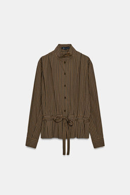 CHECK COTTON SHIRT WITH BOW ZW COLLECTION - Zara фото 18