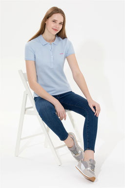 U. S. Polo Assn Женская голубая базовая футболка с воротником-поло - U.s. polo assn фото 7