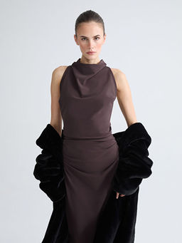 D?k?ml? Yaka B?zg?l? Krep Elbise