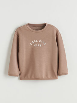 Bisiklet Yaka Bask?l? Erkek Bebek Sweatshirt