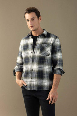 Фланелевая рубашка стандартного кроя с воротником поло и длинными рукавами в клетку