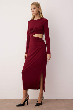 Bordo Aksesuar ve Bel Cut-Out Detayl? Orme Elbise TPRAW26EL00021
