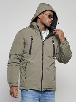 Куртка спортивная мужская зимняя с капюшоном серого цвета 8360Sr