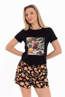 Пижама футболка и шорты М325441Пчо черный/оранжевый
