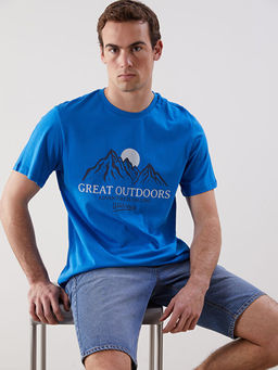 Bisiklet Yaka K?sa Kollu Bask?l? Penye Erkek Ti??rt