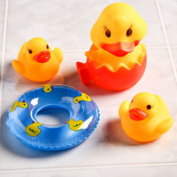 Резиновые игрушки для ванны Крошка Я «Утята с кругом», 8 см, с пищалкой, в наборе 4 шт., МИКС