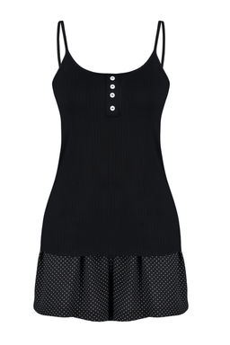 Trendyolmilla Siyah %100 Pamuklu Puantiyeli Dugme Detayl? Ip Ask?l? Sortlu Orme Pijama Tak?m? THMSS24PT00335 фото 7